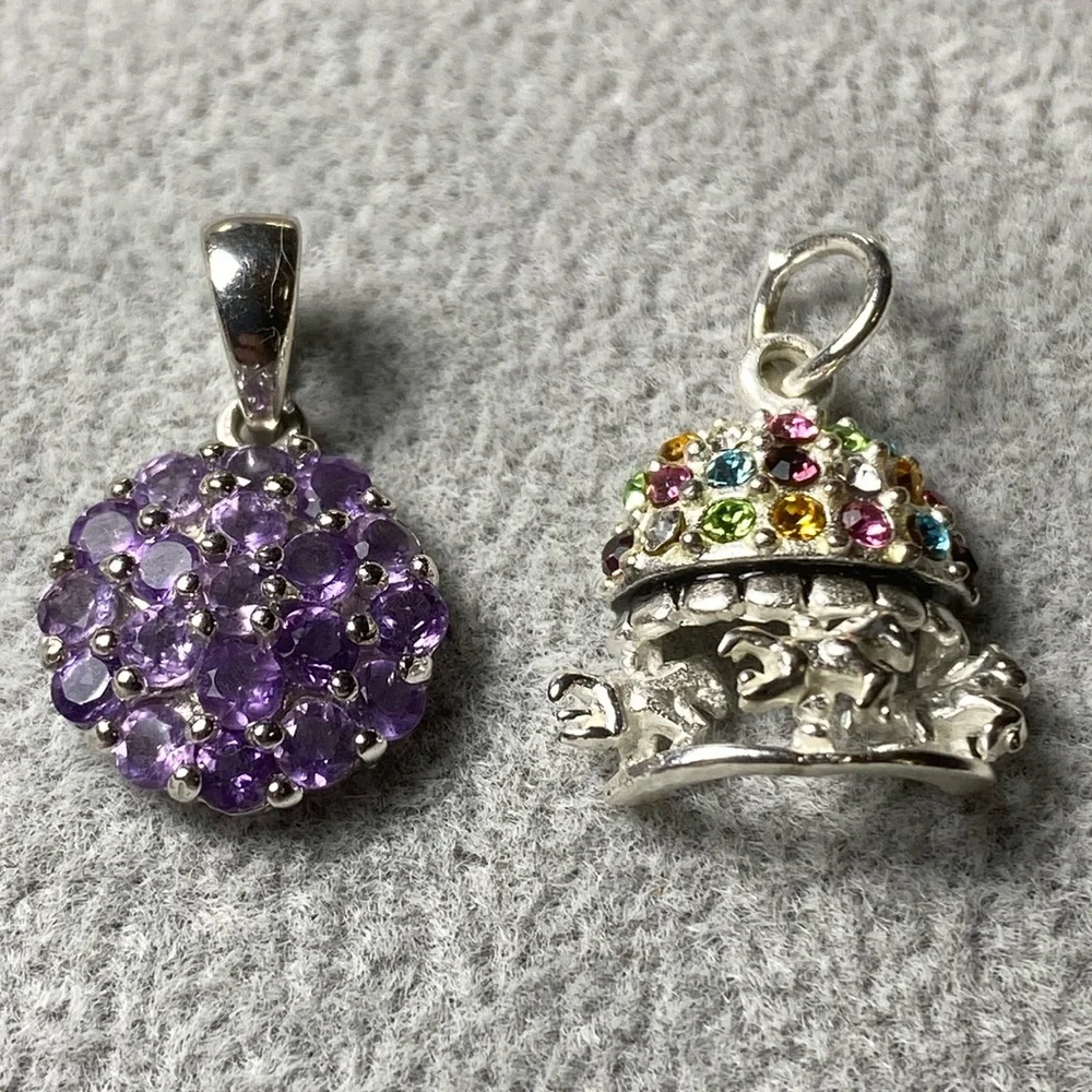 Sterling Silver Amethyst & Carousel Pendant Charm 925
